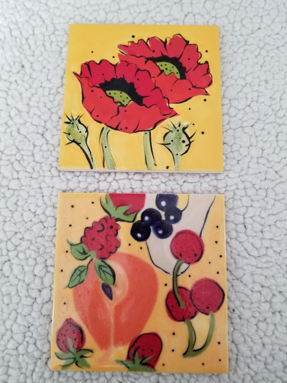 Hand-Painted Ceramic Tile Set Guthrie Design 6X6 in. Fruit & Flowers Yellow